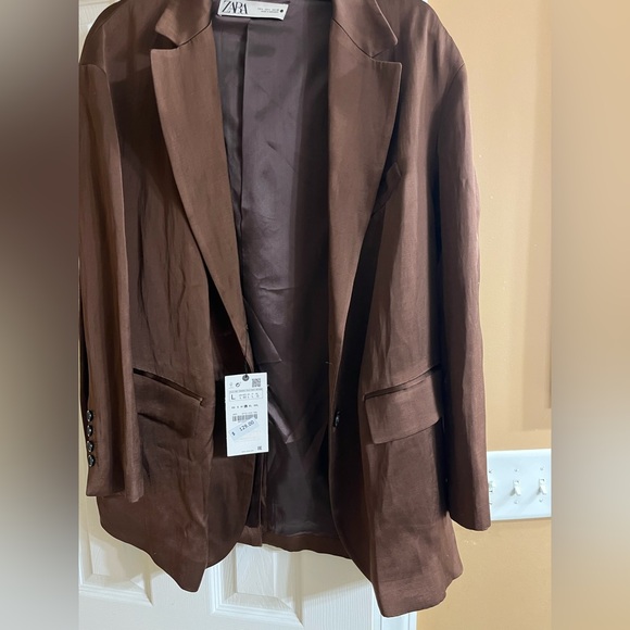 Zara silky brown oversized blazer size: L - Picture 2 of 2